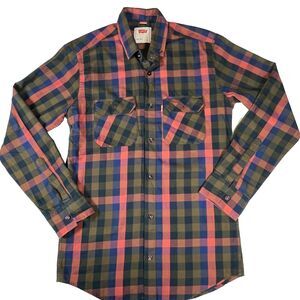 Levi's Men's Plaid Flannel Shirt M Long Sleeve Green Red Check‎ Casual Button Up